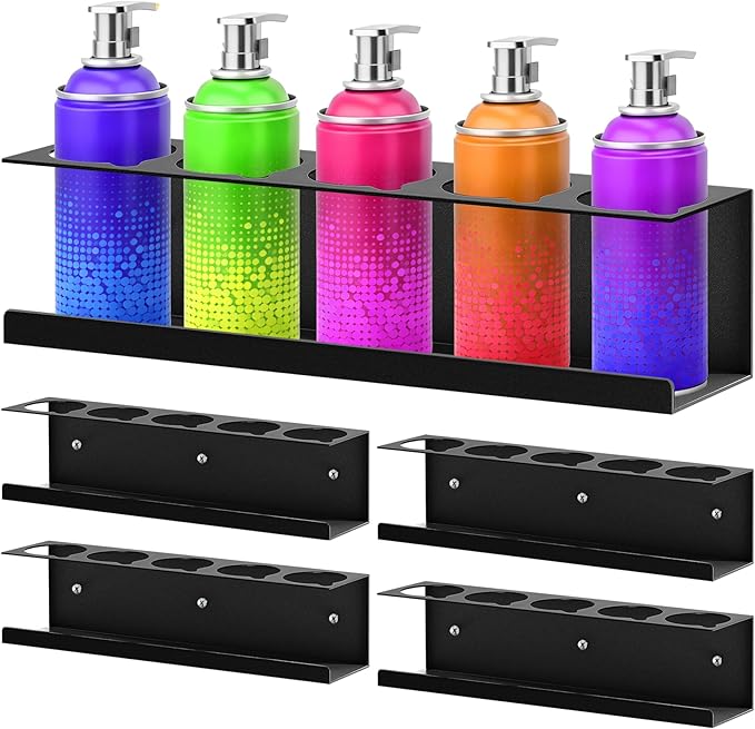 Spray Can Holder Organizer, 4 Pack Bottle Holder Wall-Mounted, Black Steel Spray Paint Can Rack Organizer for Garage, Shop, Home & Workspace