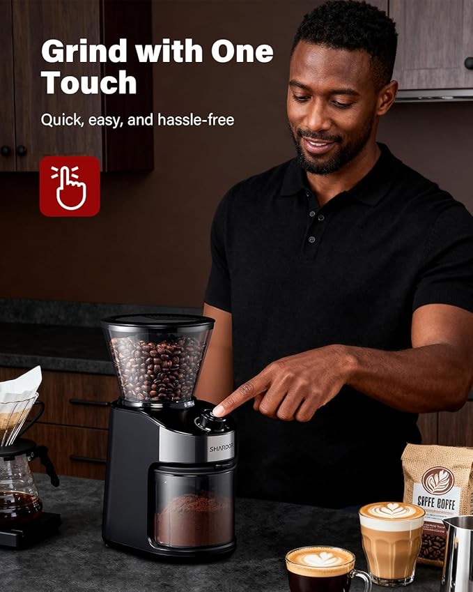SHARDOR Burr Coffee Grinder 3.0, 32 Grind Settings for Espresso, Pour Over, Drip, and French Press, Adjustable Timer, Easy-Clean Chamber for Home Brewing