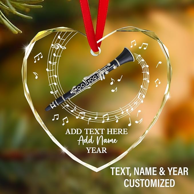 Personalized Text Name Year Clarinet Instrument Glass Ornament, Custom Clarinet Player Christmas Ornaments 2025, Clarinetist Xmas Tree Hanging Ornament, Xmas Decor Gift for Friend Coworker