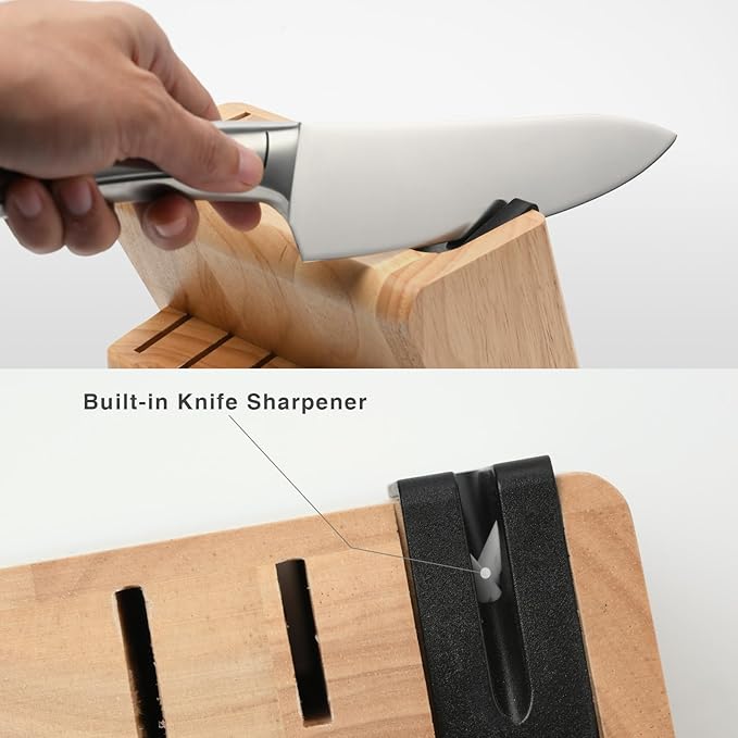 Kitchen Knife Set, Professional 13 Piece Knife Set with Block and Sharpener, Sharp Chef Knife Set, Ideal for Home and Restaurants, Silver