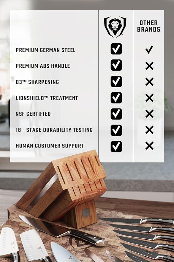 DALSTRONG 12-Piece Knife Block Set - Gladiator Series Elite - Black Handles - German HC Steel - Hand-Made Manchurian Ash Wood Block - NSF Certified