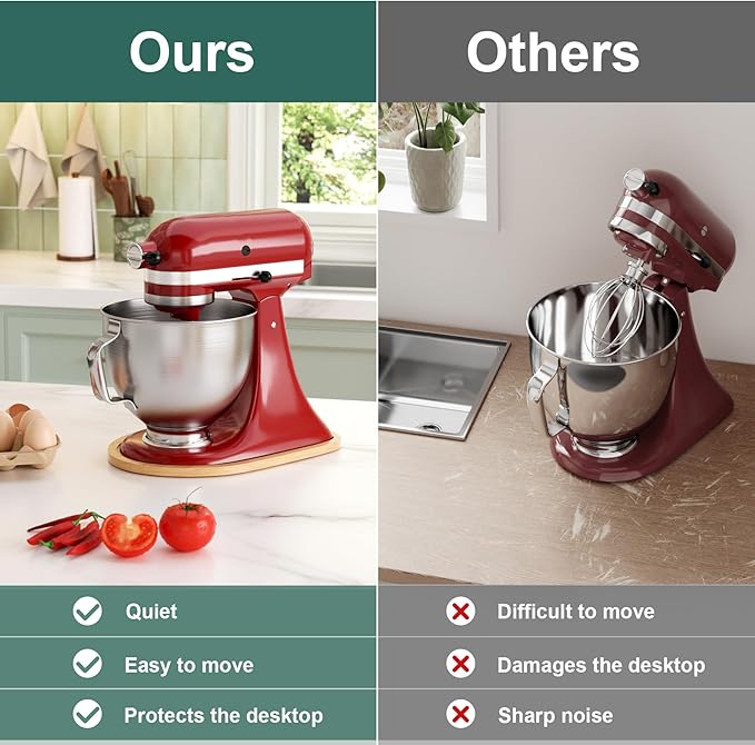 GuanQiao Food-Grade Bamboo Slider for KitchenAid 4.5-5 Qt Tilt Head Stand Mixer, Appliance Sliding Mat for Kitchenaid Artisan, Kitchen Countertop Storage Accessories Mixer Moving Tray Attachments