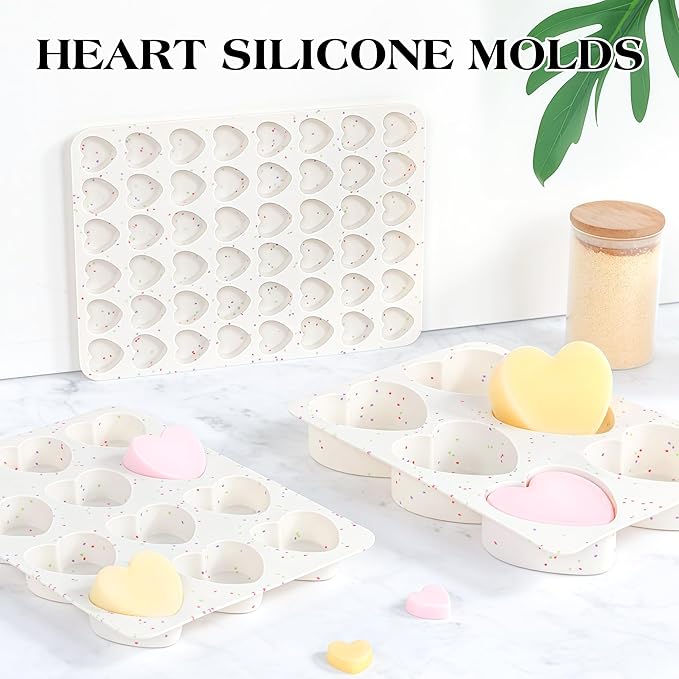 3 Inch Large Heart Shaped Silicone Molds for Chocolate, Candy, Cake, Soap (Set of 2, Cream)