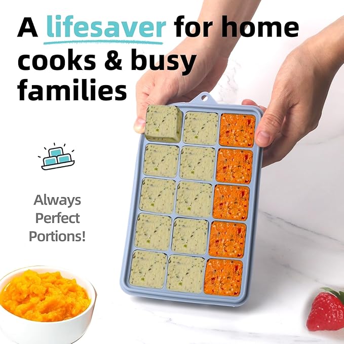 2 Tbsp Silicone Freezer Molds - Perfect for Storing Garlic, Herbs, Ginger, Pesto, Tomato Paste, Lemon Juice, Purees and More - Silicone Food Freezer Tray (Multicolor 3 Pack)