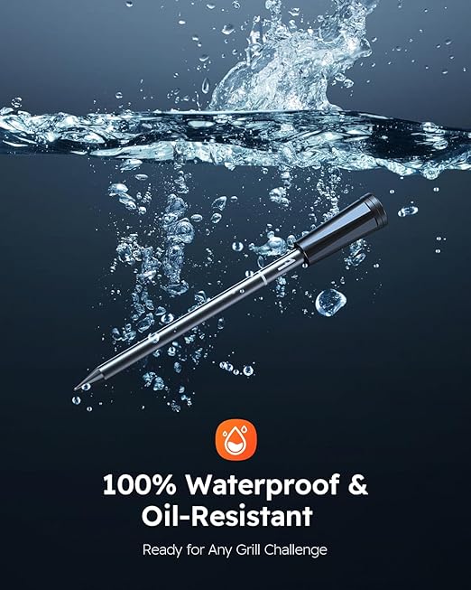Wireless Meat Thermometer with App Control, 600FT Bluetooth Range, Dual Probes & 6 Sensors, 0.5S Instant Read, LCD Display, IP67 Waterproof Real-Time Monitoring & Smart Alerts for BBQ, Grill, Oven