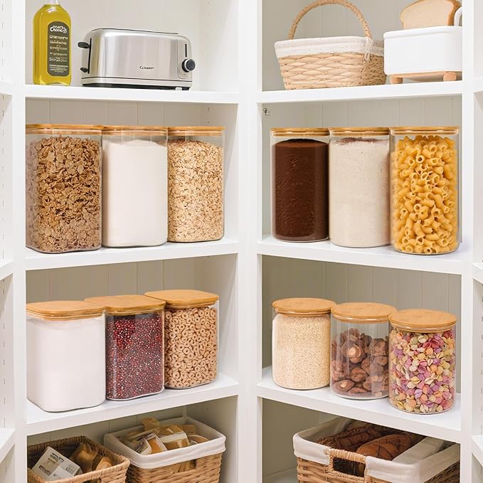 ComSaf 1.2 Gallon Wide Mouth Flour Sugar Storage Containers 2 Pcs, 4.6 Qt Glass Storage Containers with Lids, Large Pantry Glass Jar with Lid, Big Jars for Rice, Flour, Sugar, Cereal, Cookie, Coffee