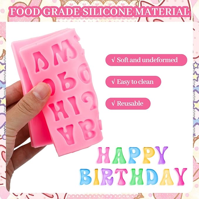 4 Pcs Silicone Letter Molds, Reusable Digital Letter Gummy Chocolate Silicone Mold for Making Candy, Cake, Birthday Party Decorations