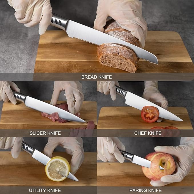 knife set.7piece kitchen knives block set with sharpener.Premium Stainless Steel Cooking Knife Set for Chef,Hardwood Kitchen black Knife Set .Dishwasher Safe Knives Sets for Kitchen.