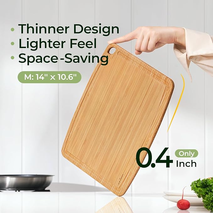 Dishwasher Safe Bamboo Cutting Board, Lightweight & Durable Wood Cutting Board, Reversible with Juice Groove, Easy to Store & Clean, Ideal Kitchen Gift for Home Cooks