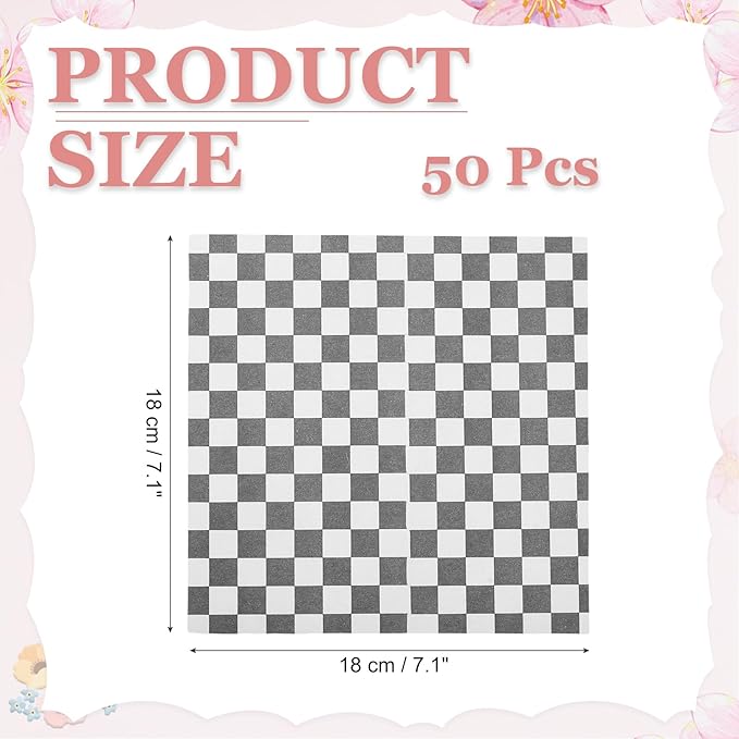 PATIKIL 7.1" x 7.1" Waxed Paper Sheets, 50Pcs Square Pattern Oil-absorbing Dry Food Wrapping Paper for Bakery Coffee Shop Home Baking Kitchen DIY, Black