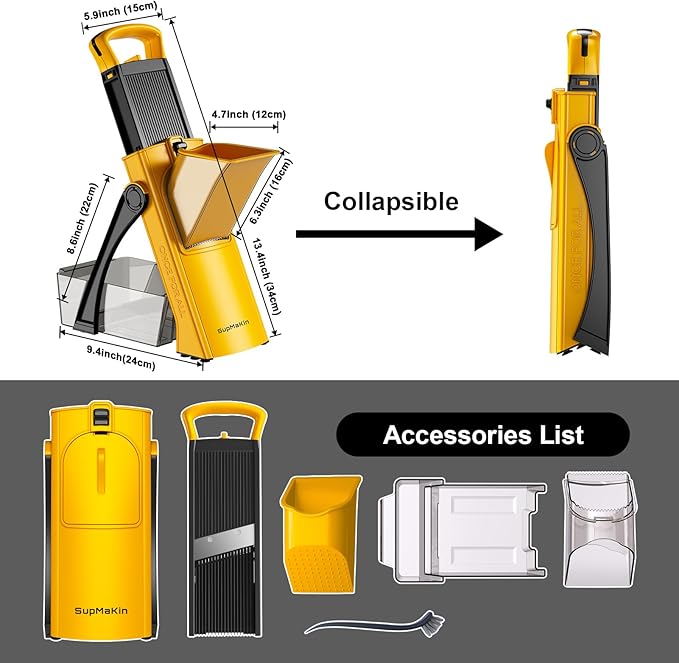 SupMaKin Upgrade Safe Mandoline Slicer, Multi Vegetable Chopper, Potato Slicer, Vegetables Slicer Onion Chopper Fry Cutter, Kitchen Chopping Artifact (Yellow)