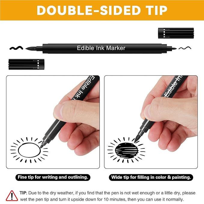 Edible Markers for Cookie Decorating, Food Coloring Marker, Upgrade Double Side Food Grade Pens for Decorating Fondant Cakes, Easter Eggs, Macaron, Frosting (3 Black Count（Pack of 1))