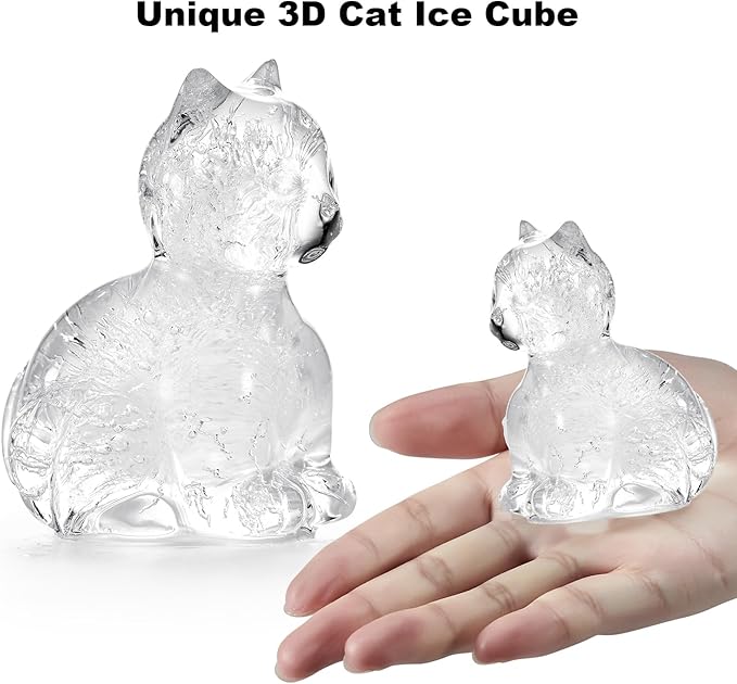 Nax Caki 3D Cat Ice Cube Mold Fun Shapes, Cat Lover Gifts for Women & Mom, Cute Large Craft Ice Mold, Big Ice Cube Trays for Whiskey Cocktails Bourbon