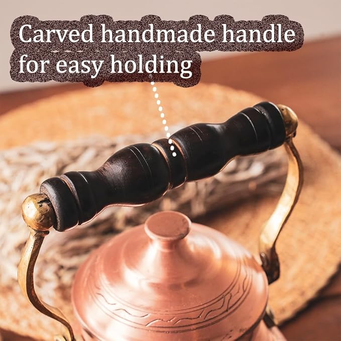 Vintage 100% Solid Pure Copper Turkish TeaPot Tea Kettle Pot for Stovetop Stove Top Traditional Decorative Fancy Arabic Moroccan Party Serving Kitchen Antique Handmade Unique Style Gooseneck Gift