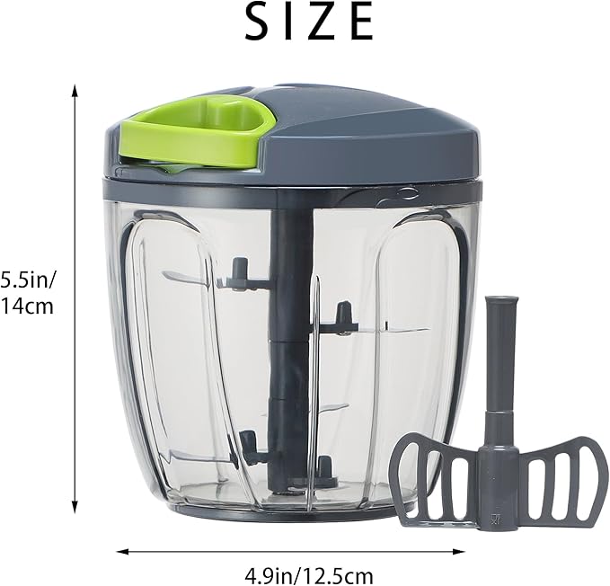 Ourokhome Manual Food Processor Vegetable Chopper, Portable Hand Pull String Garlic Mincer Onion Cutter for Veggies, Ginger, Fruits, Nuts, Herbs, etc., 900ml, Grey