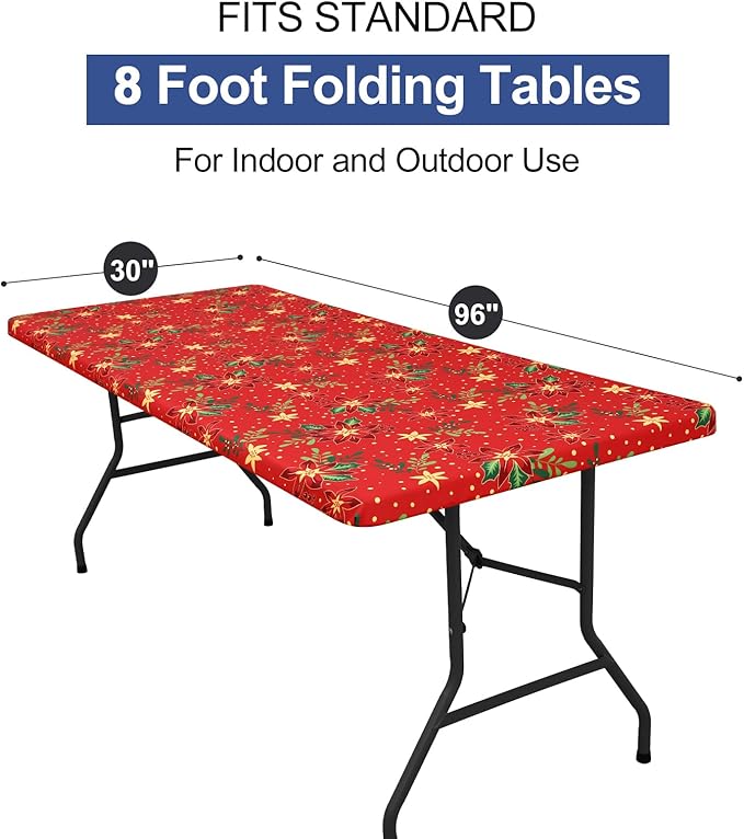 homing Rectangle Table Cloth Cover, Waterproof Polyester Elastic Fitted Tablecloth, Fits for 8 Foot Folding Tables, Washable Table Protector for Christmas, Holiday, Party (Flowers, 30" x 96")