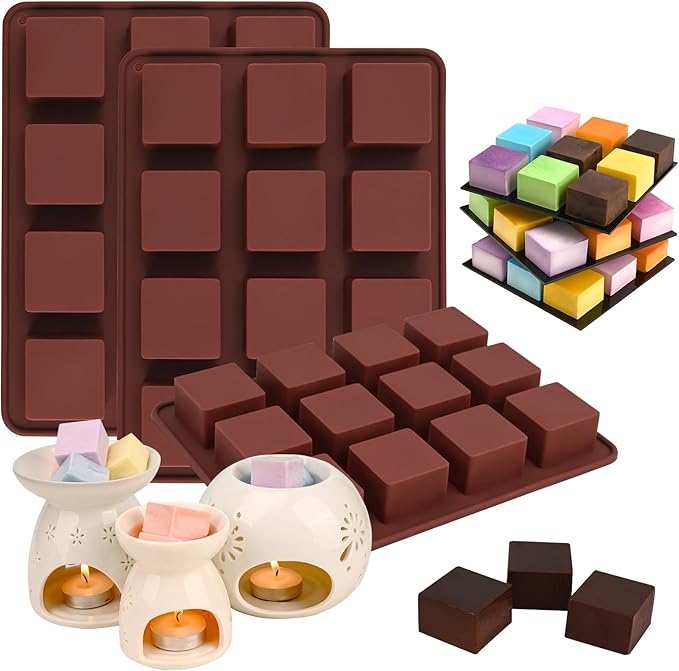 Wax Melts Molds Silicone, 3 Pcs 12-Cavities Square Silicone Mold for Scented Wax Melts, Chocolate Truffles, Candy, Jelly, Ice Cube Tray