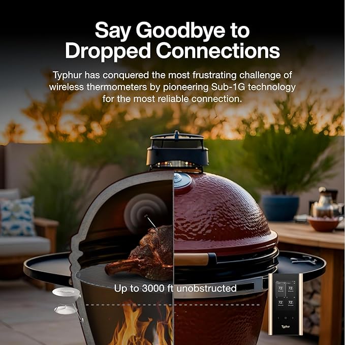 Sync Gold Wireless WiFi Meat Thermometer, 4 Slim Probes, 6 Sensors, 10x Stronger Signal, ±0.5℉ Accuracy, Smart Base Direct Setup, Reliable Reading Through Kamado Grill, BBQ, Oven, Smoker, Air Fryer