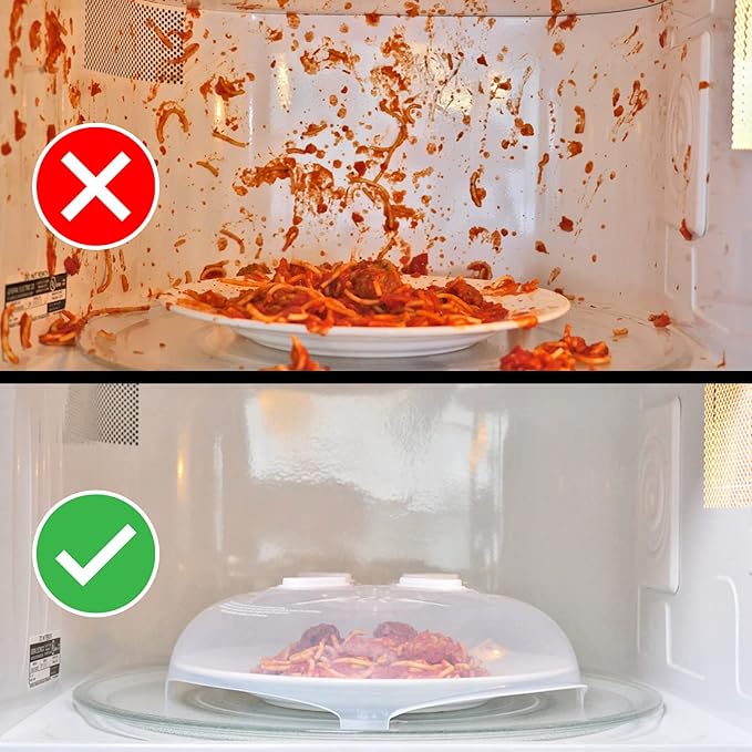 HOVER COVER Magnetic Splatter Cover, 12-Inch Clear BPA-Free Food Lid, Vented Plate Guard with Steam Vents, Anti-Splash Microwave Lid, Dishwasher Safe, Space-Saving Magnetic Storage - Ivory