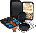 Nonstick Baking Pans Set, 19 PCS Stackable Bakeware Sets, Oven Pan Set Includes Baking Tray, Cookie Sheet, Cake Pans, Loaf Pan, Muffin Pan, Silicone Cups