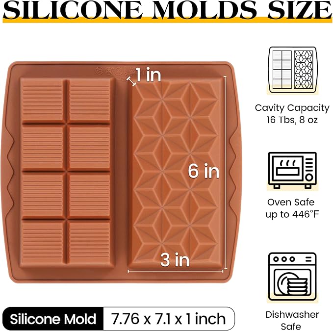 1 Inch Chocolate Bar Mold Deep Dubai Stuffed Chocolate Molds Silicone Large Break Apart Silicone Molds (Mix,1 Pc）