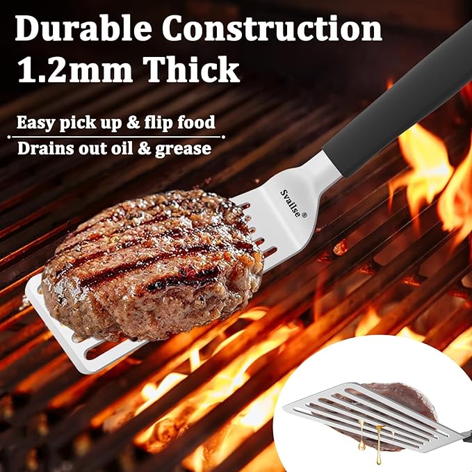 Stainless Steel Fish Spatula, 11.3 inch Metal Spatulas for Cast Iron Skillet, Kitchen Turner with Silicone Handle for Cooking, Grilling, Flipping, Egg, Cookie, Pancake and Burger (Small)