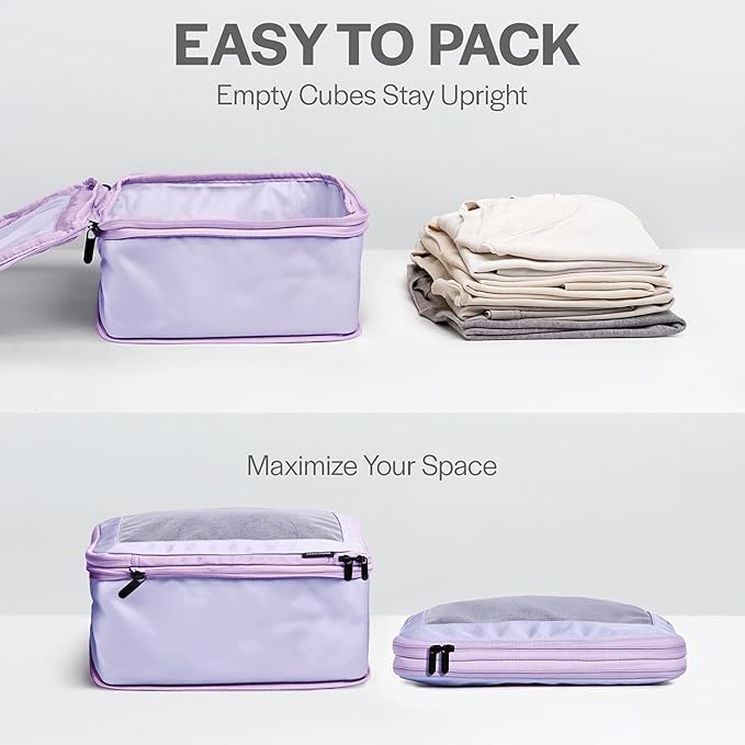 Aerotrunk Compression Packing Cubes for Travel - Luggage Organizer Bags - Double Zipper Packing Cubes for Suitcases (2-Pack, Purple)