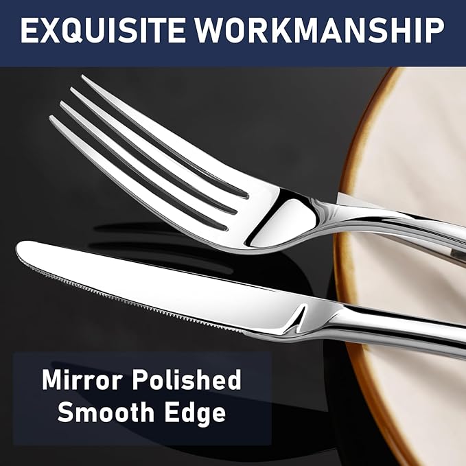 Heavy Duty Silverware Set for 6, 30 Piece Premium Stainless Steel Flatware Utensils Cutlery Set Including Steak Knife Fork and Spoon, Dishwasher Safe, Gift Package for Wedding Housewarming