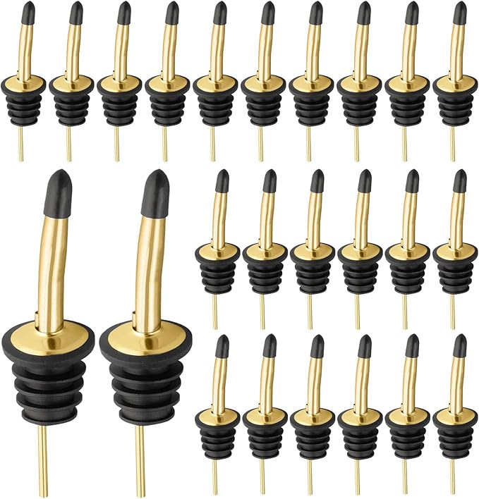 Pafusen 24 Pack Liquor Bottle Pourers, Liquor Pour Spout for Liquor Bottles, Stainless Steel Olive oil Dispenser Spout, Alcohol Pourer Spouts Dust Caps Covers, Gold