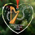 Personalized Text Name Year Harpist Christmas Ornament, Customized Harp Music Instrument Glass Ornaments, 2025 Xmas Ornament Gift for Teacher Student Harp Player, Musician Xmas Decorations