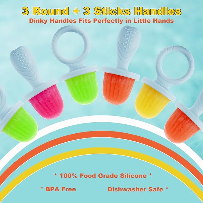 Toddler Popsicles Molds 1 Pack 6 Handle, BPA Free Silicone Baby Popsicles Molds, Baby Essentials Baby Shower Gifts