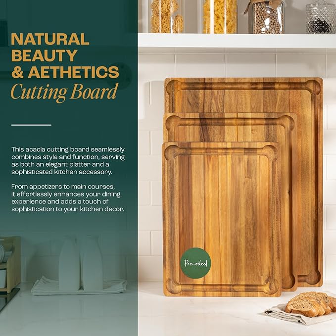 Yes4All Durable Acacia Cutting Boards for Kitchen, [20''Lx15''Wx1.5” Thick] Large Edge Grain Cutting Board, Pre Oiled Wood Cutting Boards, Thick Chopping Board w/Juice Grooves and Easy Grip Handle