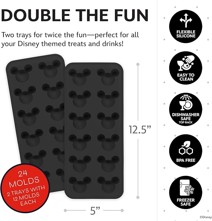 Disney Silicone Ice Cube Tray – 2 Pack Ice Trays for Freezer with Fun Mickey, Minnie & Winnie the Pooh Molds – Flexible BPA-Free Silicone Molds for Ice, Chocolate, and More