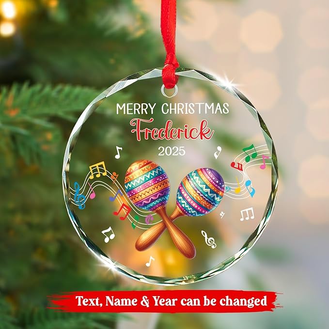 Maracas Player Christmas Glass Ornament, Personalized Musical Instrument Xmas Ornament with Text & Name, Maracas Glass Keepsake Gifts for Music Lover, Custom Instrument Lover Ornaments Christmas 2025