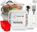 Portion Control Containers for Bariatric Meals – 8 oz Glass Meal Prep Containers with Two 4 oz Compartments and Lids (3 Pack), Reusable Bento Lunch Boxes