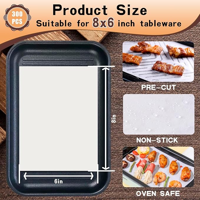 Parchment Paper Sheets 200Pcs, 6 * 8 in Precut Non-Stick Baking Parchment Paper for Oven Liners/Air Fryer/Grilling,White Parchment Sheets for Baking Air Fryer Paper Liners