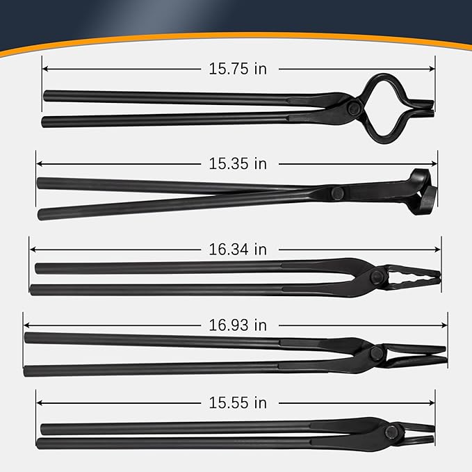Blacksmith Tongs Set - V-Bit, Flat, Blade, Square Jaw, Wolf Jaw Tongs (5PCS)