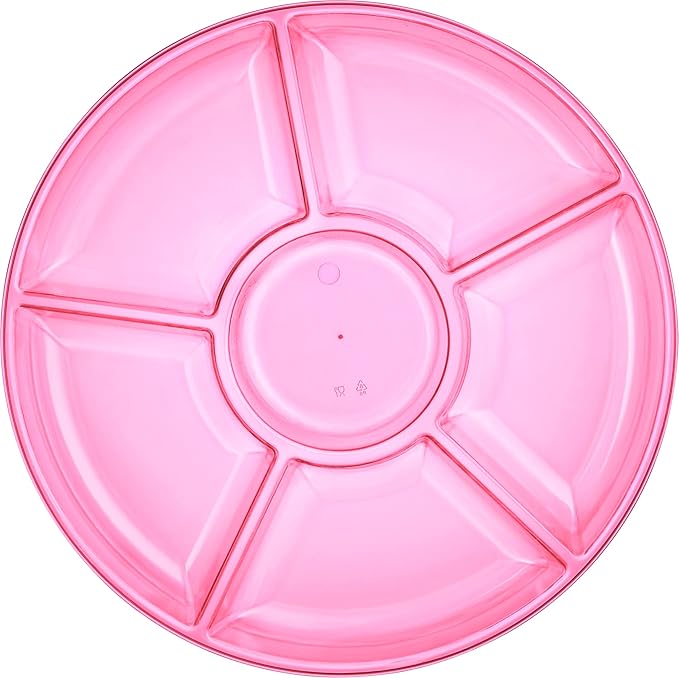 Plasticpro 6 Sectional Round Plastic Serving Tray/Platters Pink Pack of 4