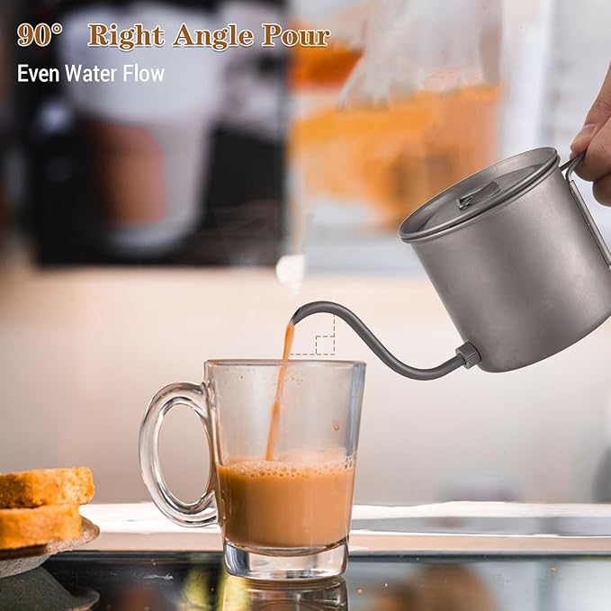 Gooseneck Coffee Kettle, 400ml Pour Over Kettle Ti Folding Handle Water Kettle with Lid