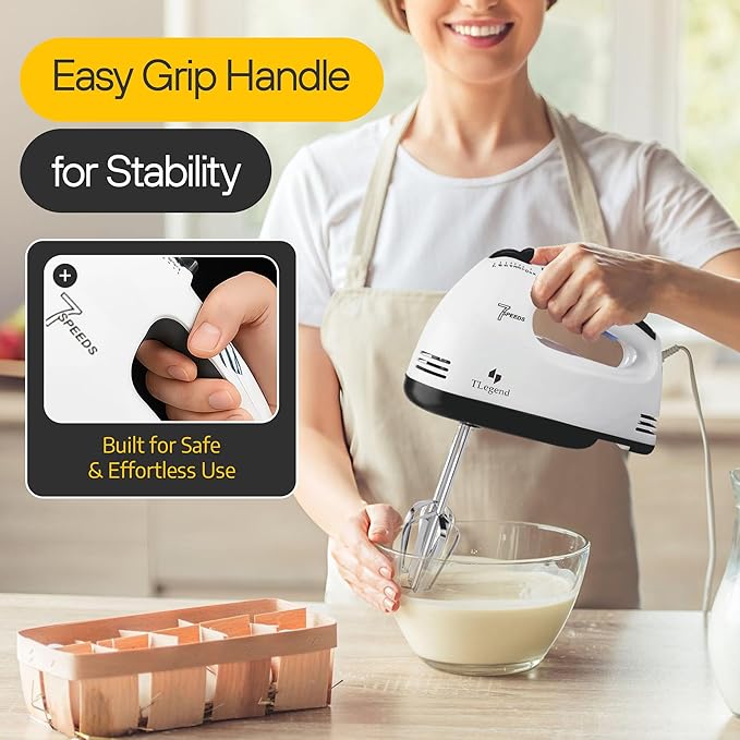 Hand Mixer Electric Handheld – 7 Speed Ultra Power Electric Mixer Handheld (White-Black)