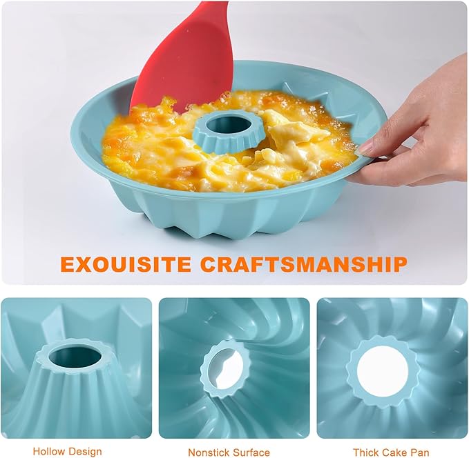 Silicone Cake Mold Flower Shaped - Non-Stick Bundt Pan, Reusable Flexible Baking Mold for Cakes Cupcakes Chocolate, Easy to Clean Blue Baking Supplies