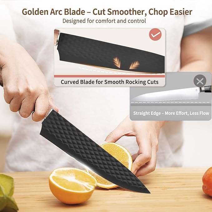 Knife Set, 7-Piece Kitchen Knife Set with Sharp Chef and Meat Knives, Anti-Rust Utility Knives Set for Kitchen, Kitchen Knife Block Set – Black