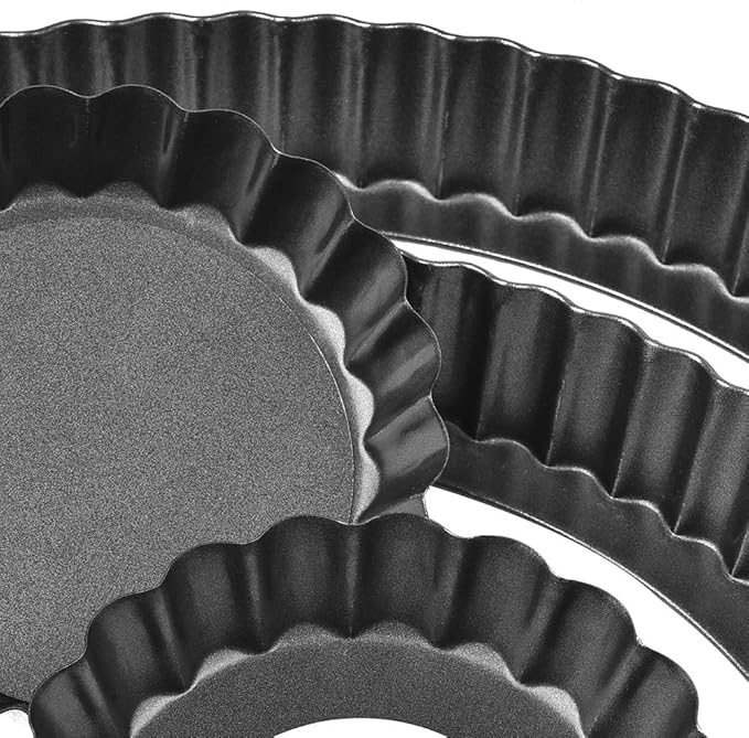 TORASO 9 Inch and 4 Inch Tart Pan with Removable Bottom, 2 PCS 9 Inch Quiche Pan and 4 PCS 4 Inch Pie Pan, Non-Stick Baking Pan (Set of 6)