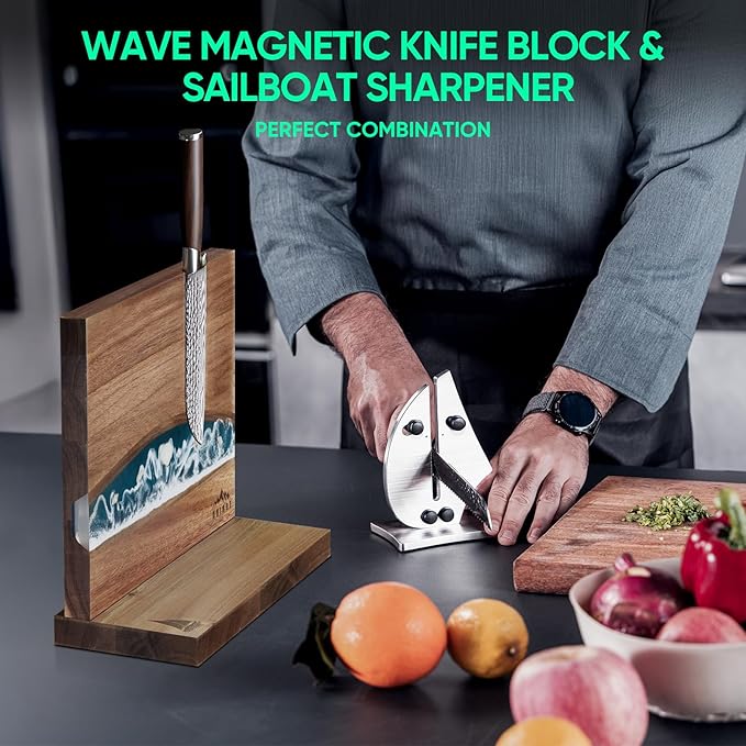 VN3 Professional Knife Sharpener | 3-Action Streamlined Sailboat Design for Effortless Knife Sharpening - The Ultimate Tool for Precision 11 to 21 Degree Angles (Upgrade Stainless Steel)
