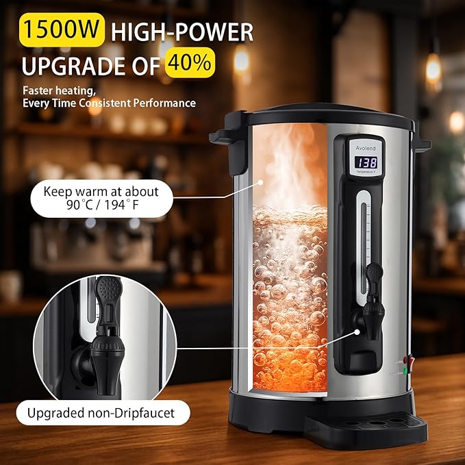 10L Coffee Urn Stainless Steel Double-Wall, 50-Cup Commercial Coffee Maker with Keep-Warm Function, Coffee Pot for Events, Offices, Parties, and Catering
