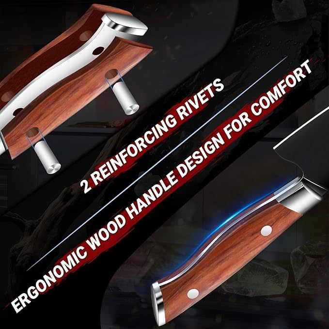 TIVOLI 3 Piece Kitchen Knife Set - High Carbon Steel Black Blade Rustproof Coating - Chef Knife Set with Ergonomic Wood Handle, Cooking Knife Set for Meat Vegetable Fruit, Gift Box Sharp Knives