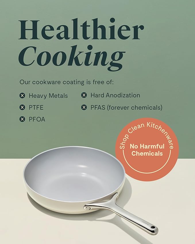 Caraway Ceramic Nonstick Fry Pan Set with Glass Lids – Includes Two 10.5” Fry Pans, One 8” Fry Pan, & Three Lids - Non Toxic, PTFE & PFOA Free - Oven Safe & Compatible with All Stovetops - Black