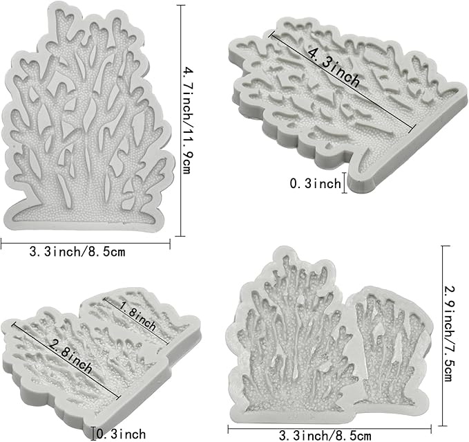5 PCS Marine Theme Fondant Silicone Mold Seaweed Sea Fish Coral Sea Turtle Shape DIY Handmade Baking Tools, For Theme Cake Cookie Chocolate Candy Decoration Fondant Polymer Clay
