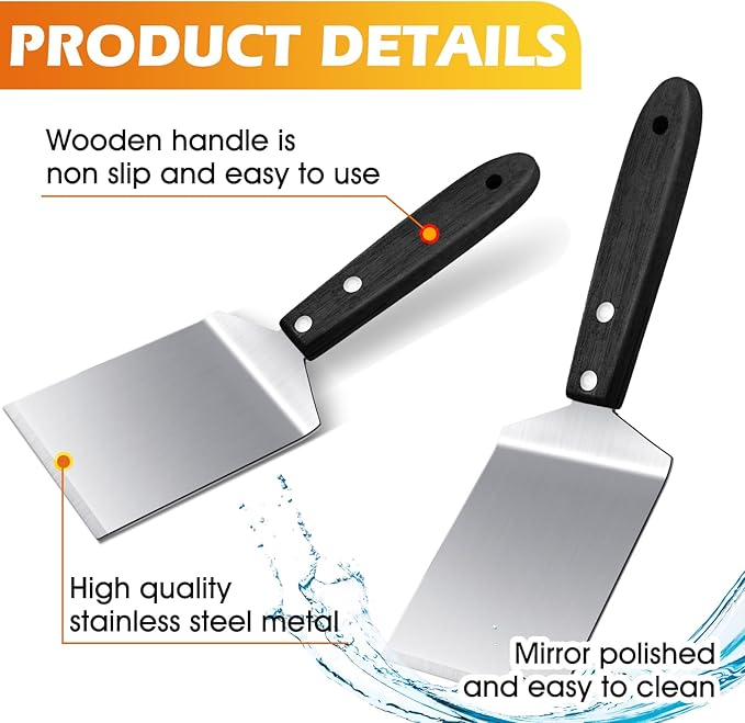 BBTO 20 Pcs Small Spatula Pizza Spatula Bulk Brownie Cookie Pie Server Pie Cake Stainless Baking Triangular Cutter Spade Wood Handle Shovel for Desserts Pizza Cake Biscuit(Black)