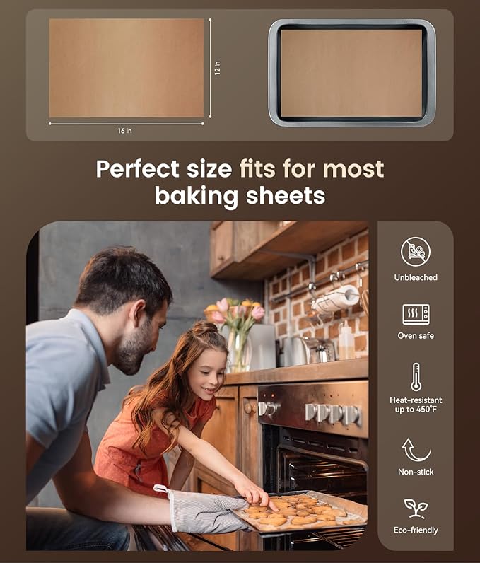 Parchment Paper Sheets, 12 x 16 IN Unbleached Baking Parchment Sheets, Precut Non-Stick Parchment Paper for Baking Grilling Air Fryer Steaming Bread Cake Cookie - 120 Count